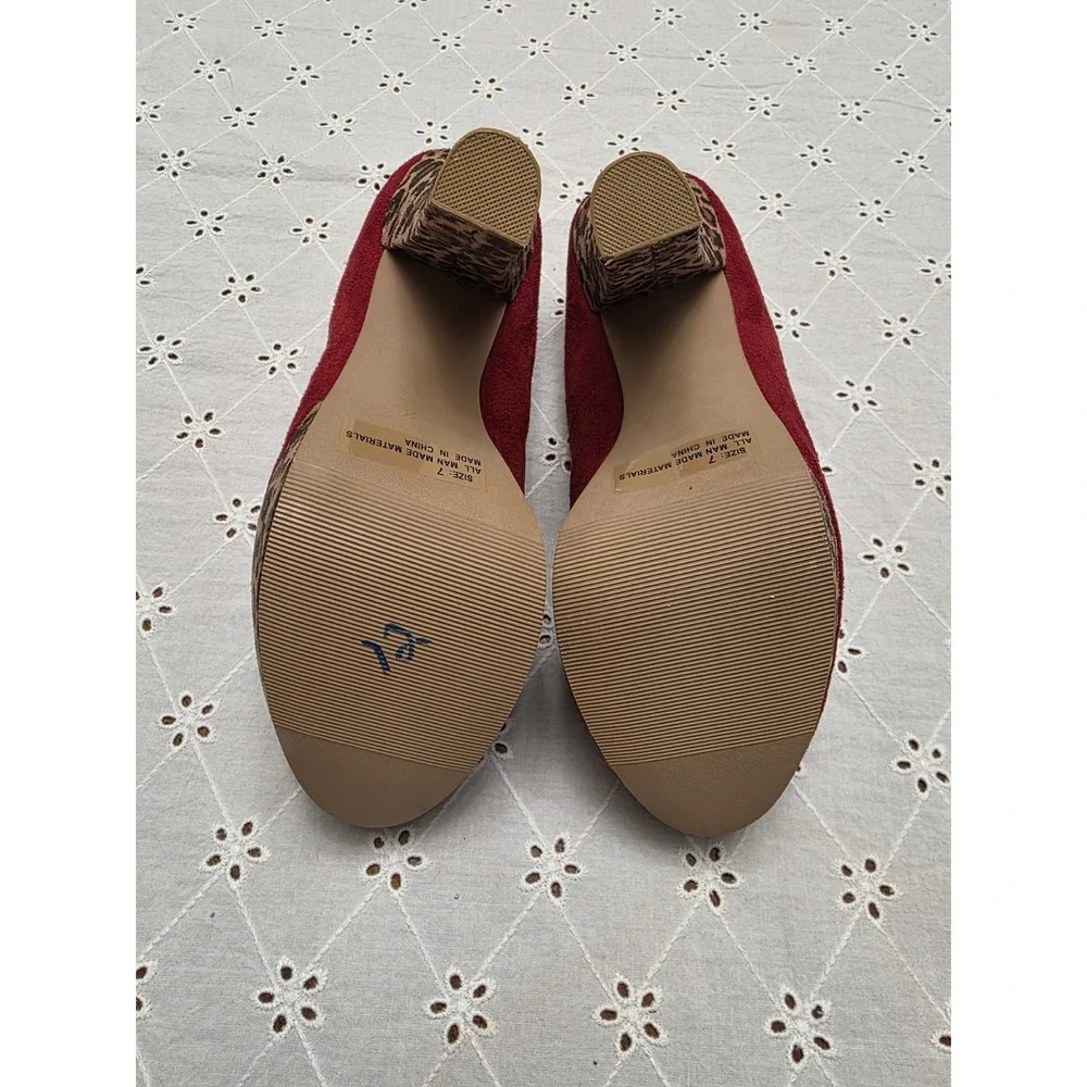Max Rave Y2k Women's Red Peep Toe Platform Heels Leopard Print Block Size 7